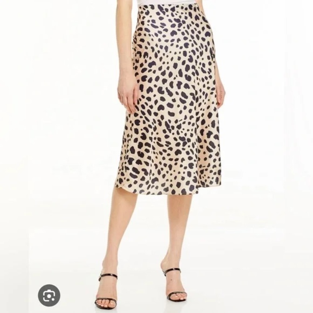 AQUA Leopard Print Satin Midi Skirt, Size Large